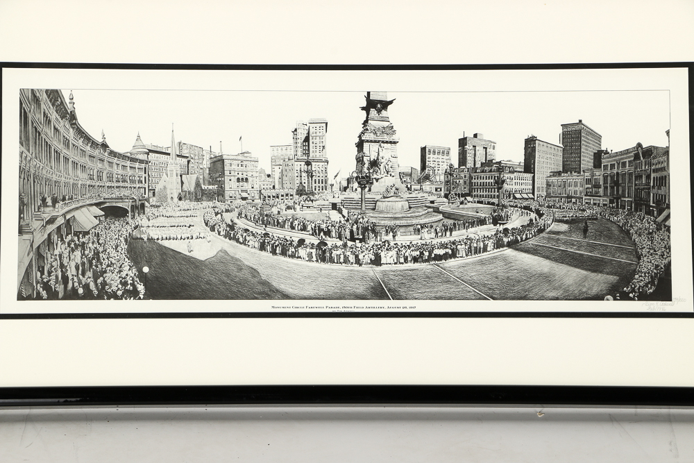Tim K. Adwell Offset Lithograph "Monument Circle Farewell Parade"