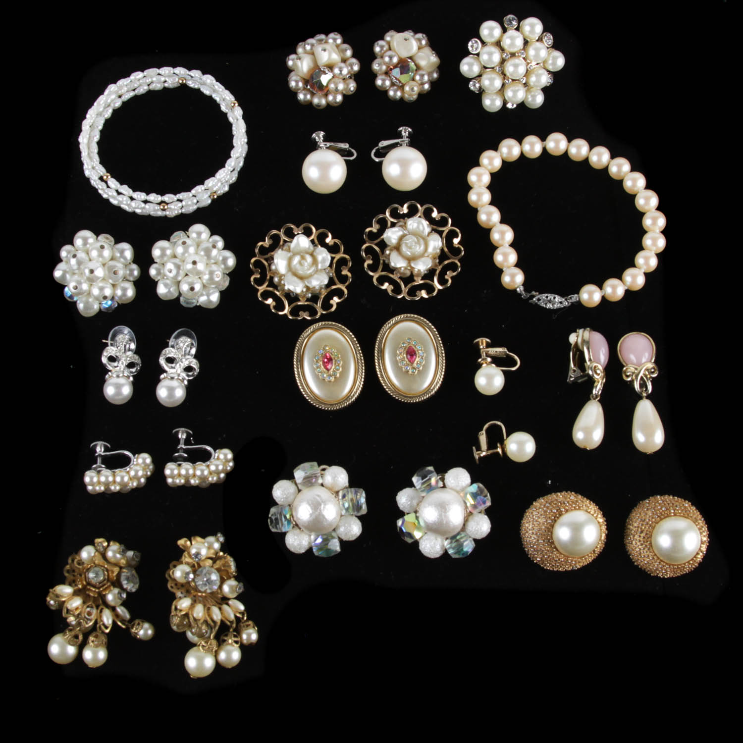 Vintage Faux Pearl Costume Earring and Bracelet Collection