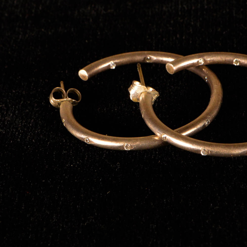 Sterling Silver andCubic Zirconia Hoop Earrings