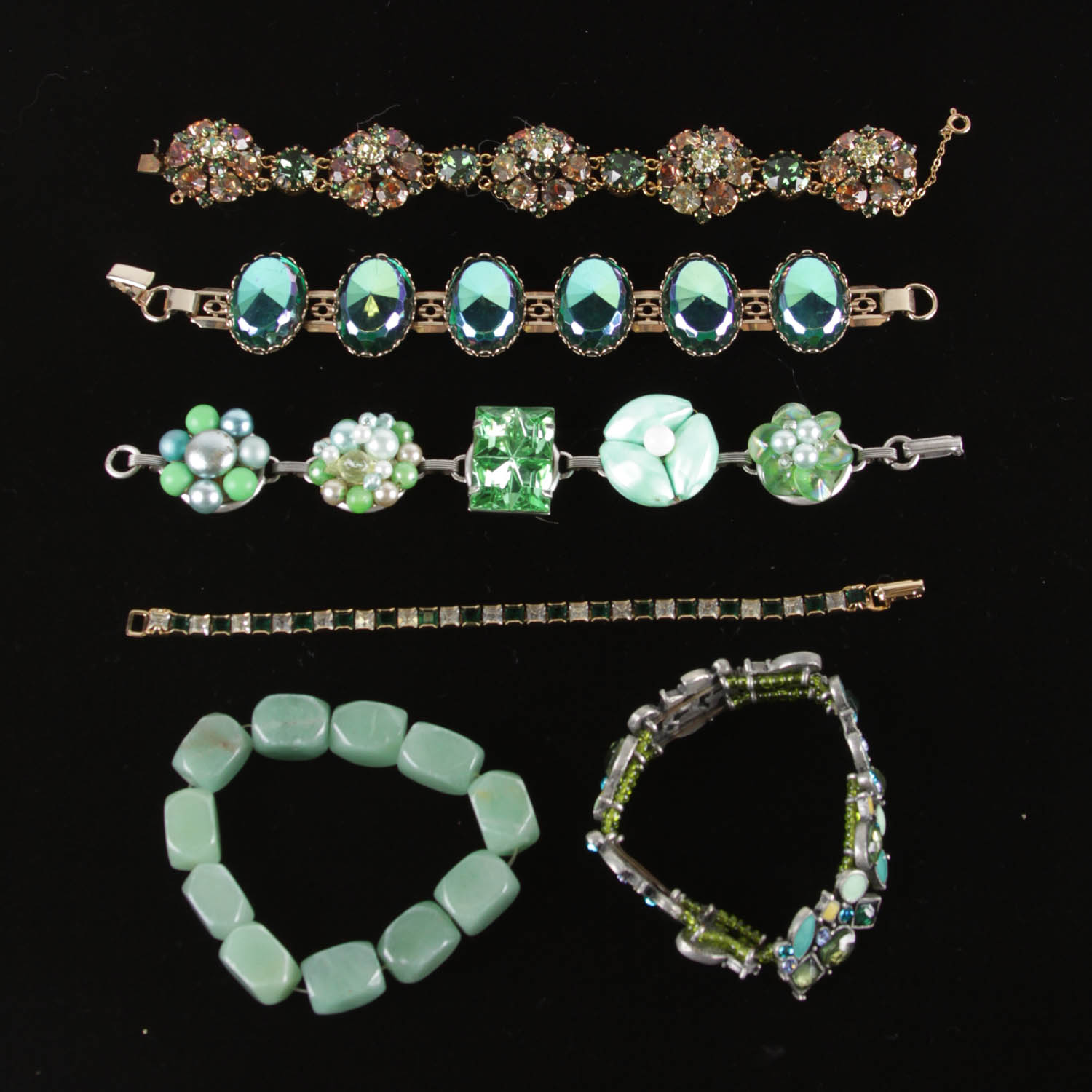 Collection of Green and Gold Costume Bracelets