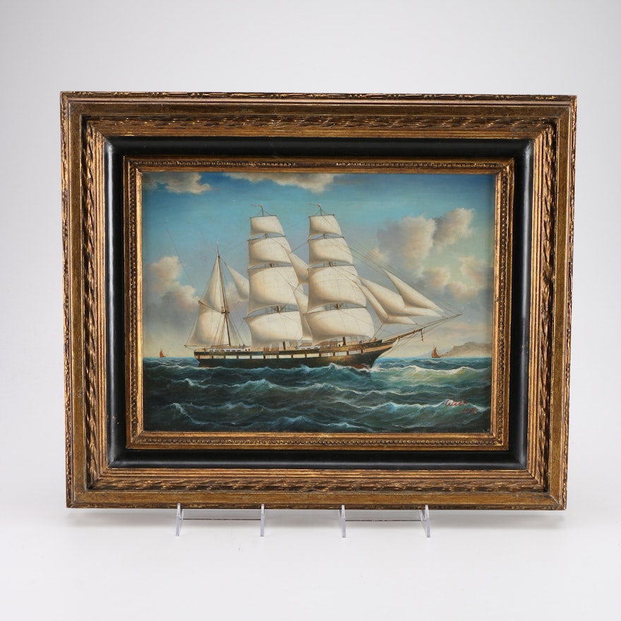 Signed Webb Oil Painting of a Clipper