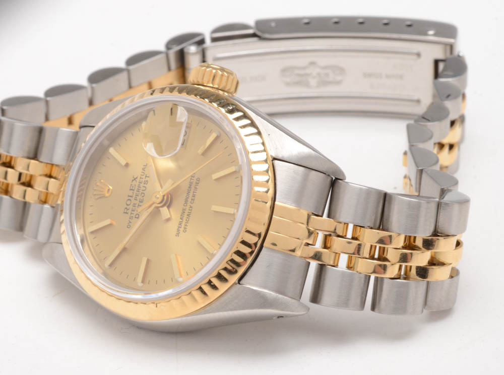 Women's Rolex Datejust 18K Yellow Gold and Stainless Steel Champagne Index Dial Automatic Watch