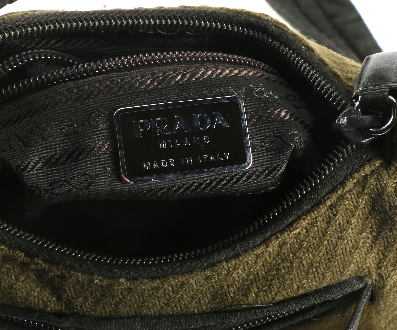 Prada Olive Green Wool Shoulder Bag