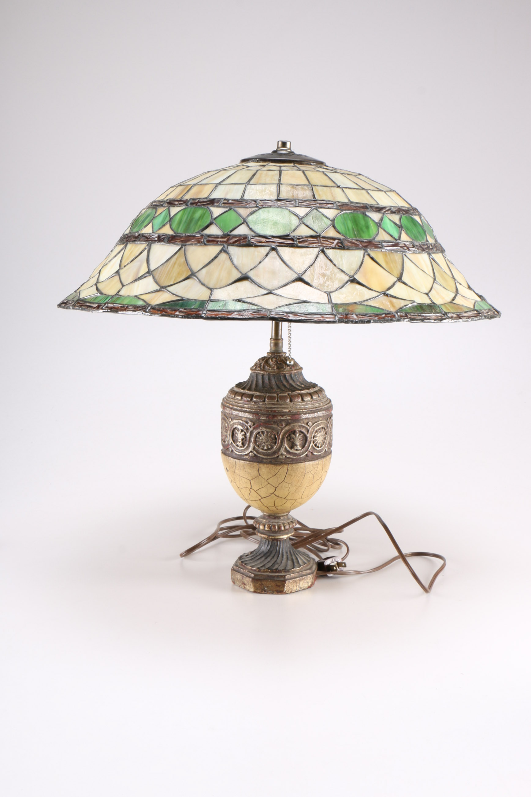 Vintage Roger Williams Table Lamp with Stained Glass Shade