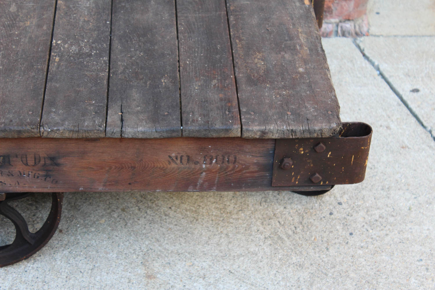 Antique Oak and Cast Iron Warehouse Cart By Hamilton Caster and Manufacturing Company