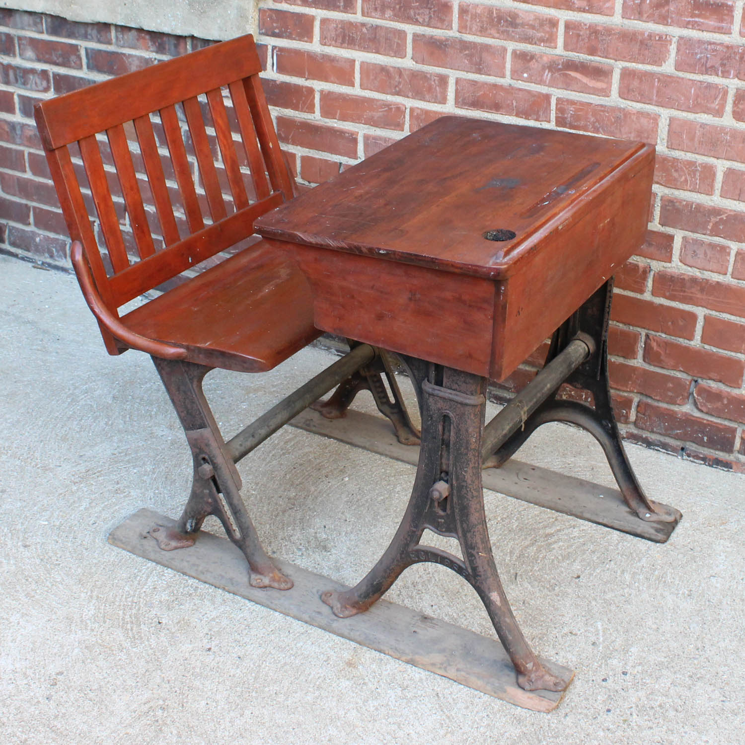 Eclipse Antique Cherry and Cast Iron School Desk By The Theodor Kundtz Company