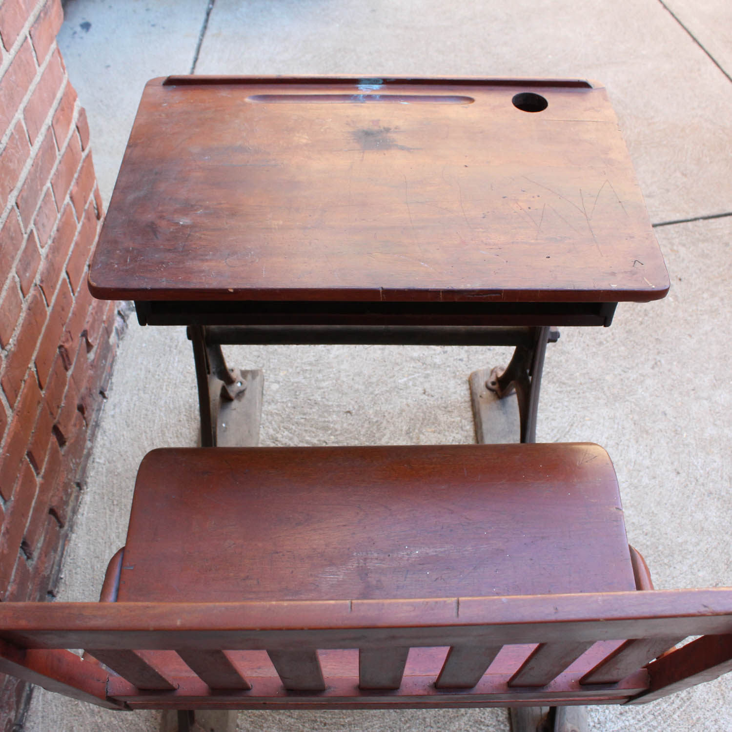 Eclipse Antique Cherry and Cast Iron School Desk By The Theodor Kundtz Company