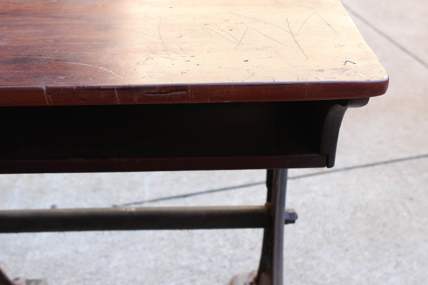 Eclipse Antique Cherry and Cast Iron School Desk By The Theodor Kundtz Company