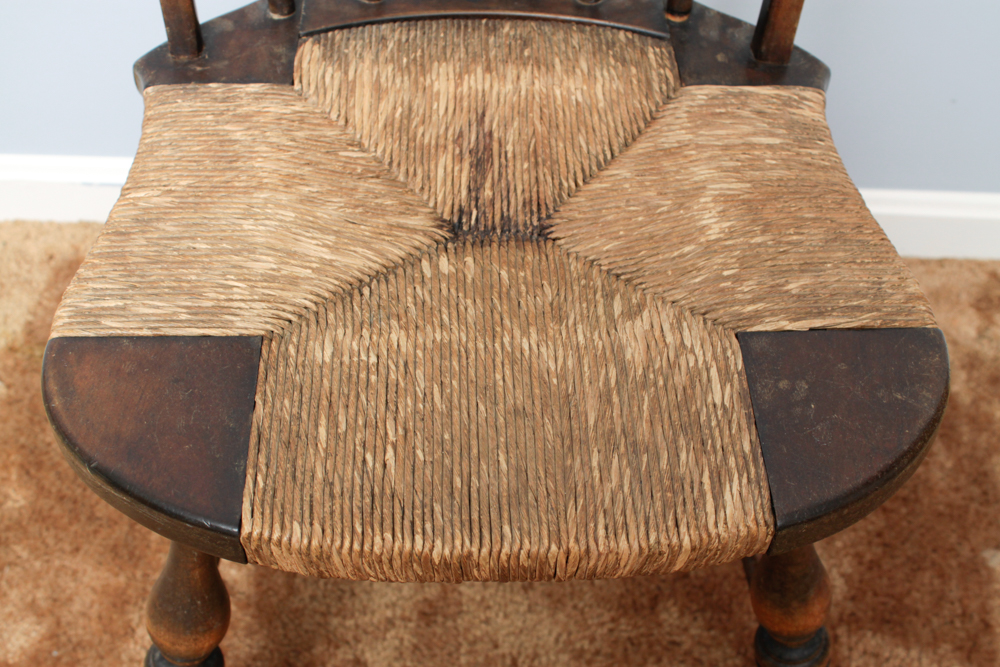 Wooden Windsor Chair With Rush Seat