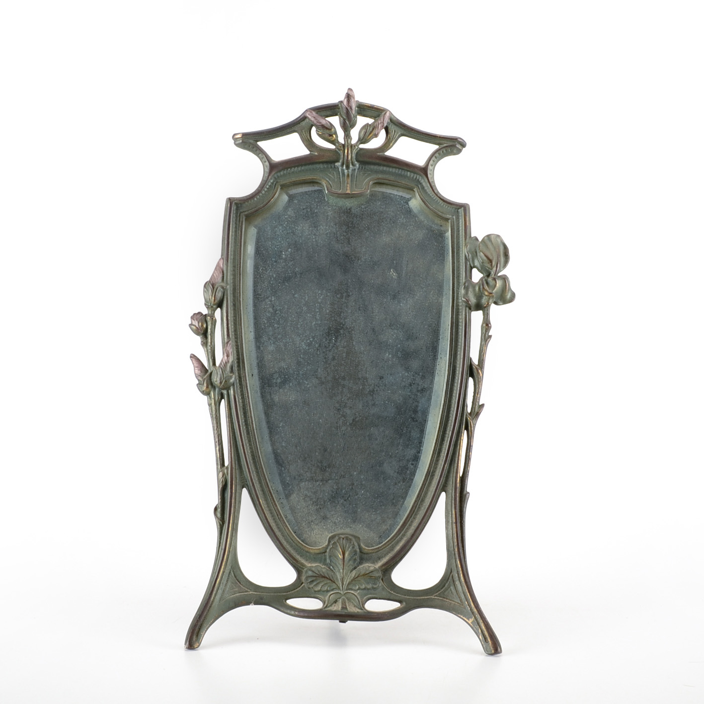 Vintage Art Nouveau Style Brass Tone Vanity Mirror
