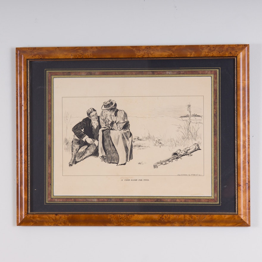 A.D. Sproat Golf Theme Ink on Paper "A Good Game for Two" (1899)