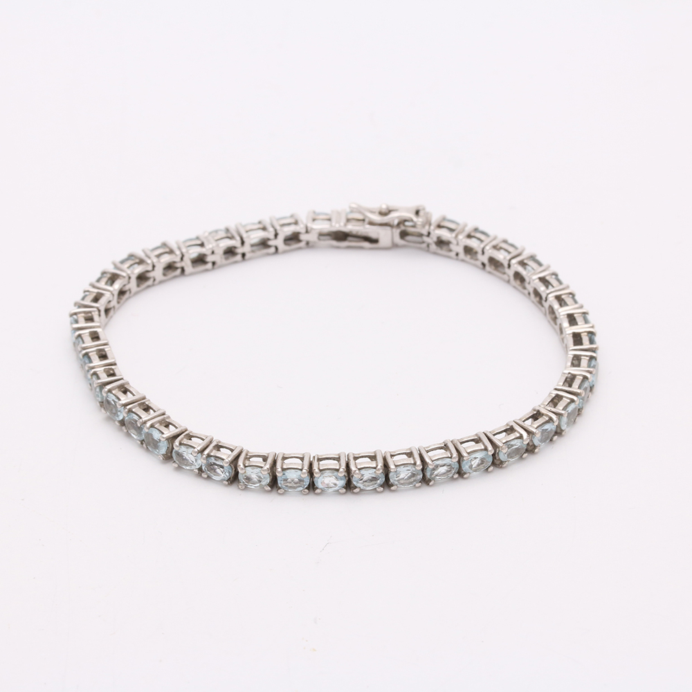 Sterling Silver Aquamarine Tennis Bracelet