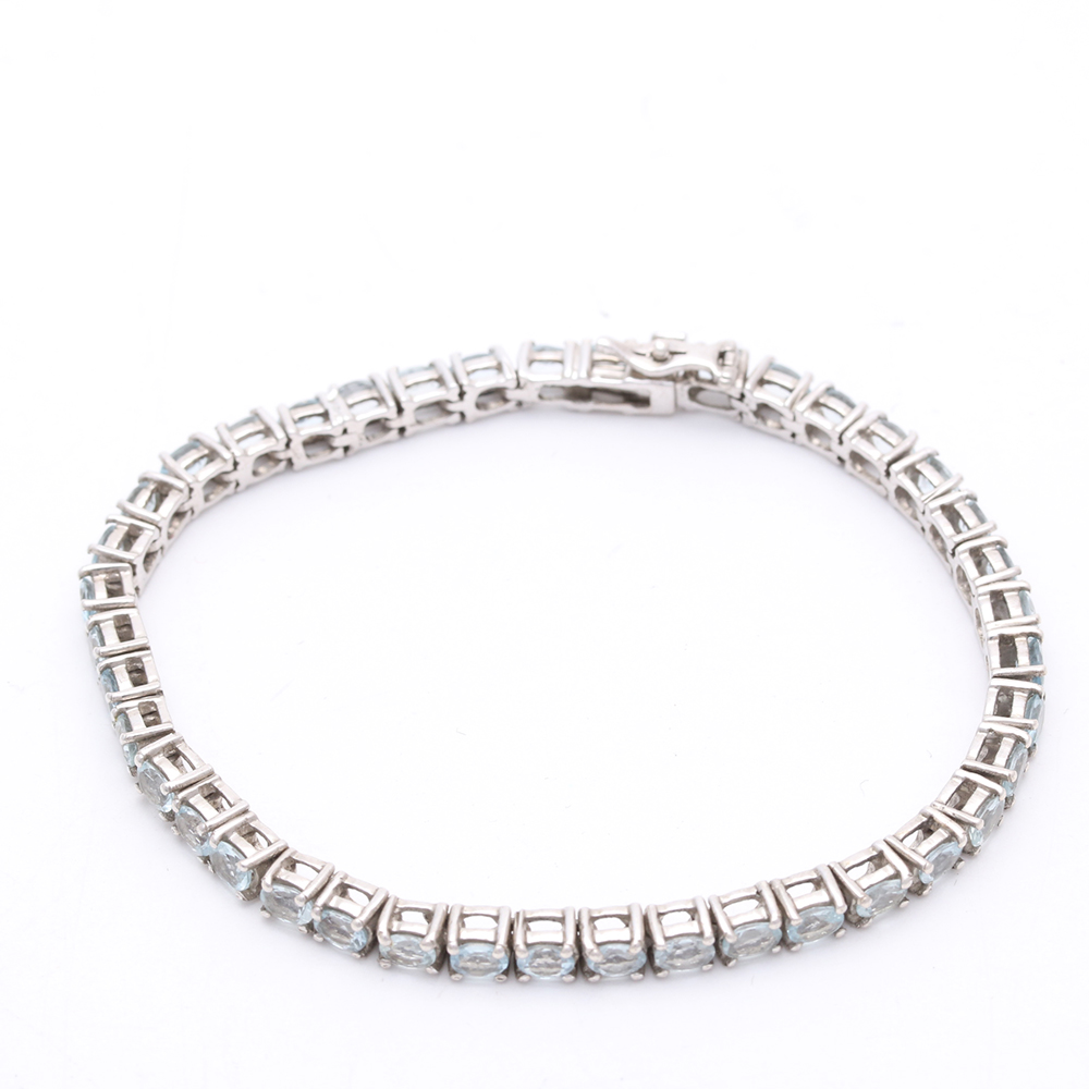 Sterling Silver Aquamarine Tennis Bracelet