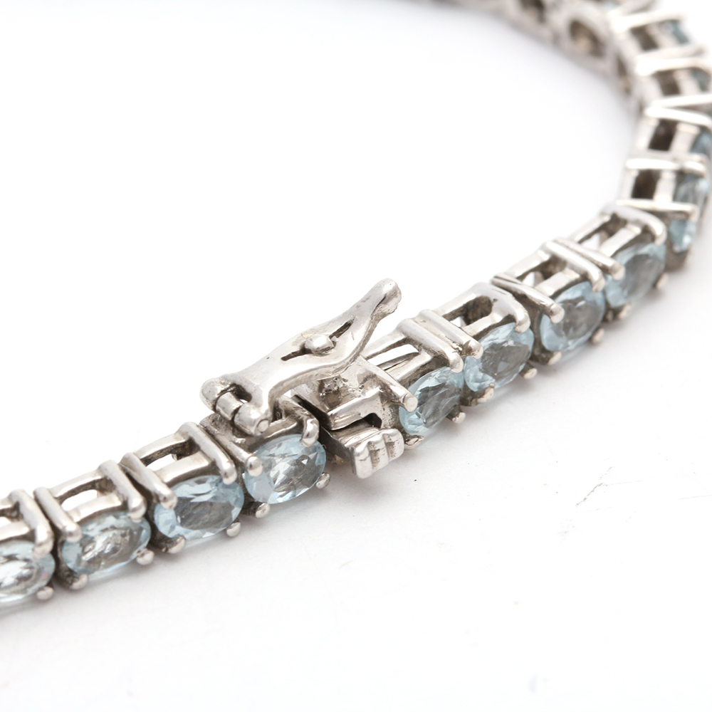Sterling Silver Aquamarine Tennis Bracelet
