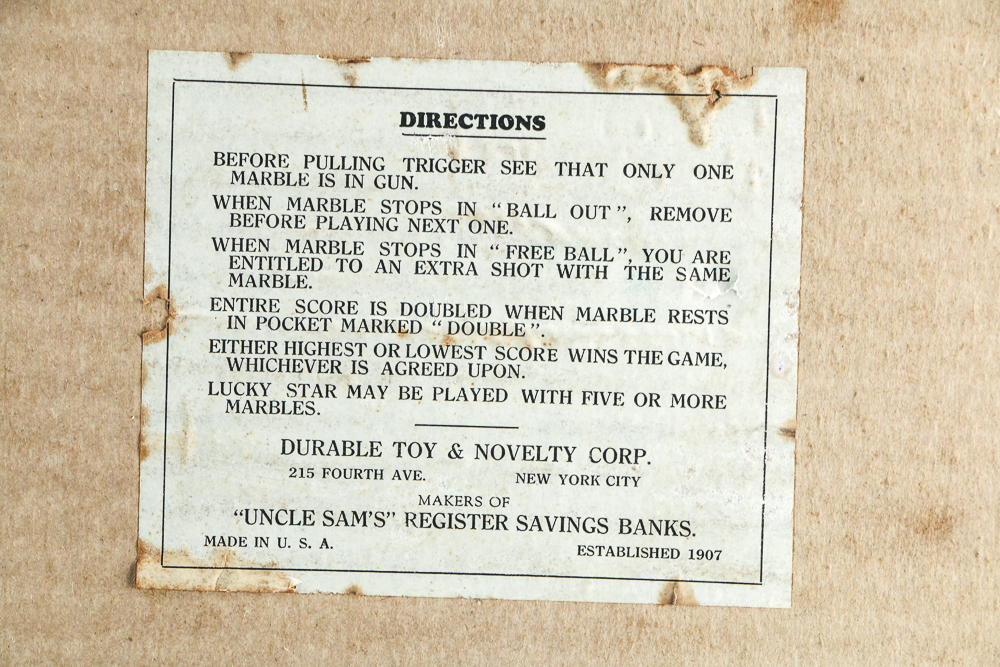 Vintage Durable Toy & Novelty Corp. "Lucky Star" Bagatelle Game