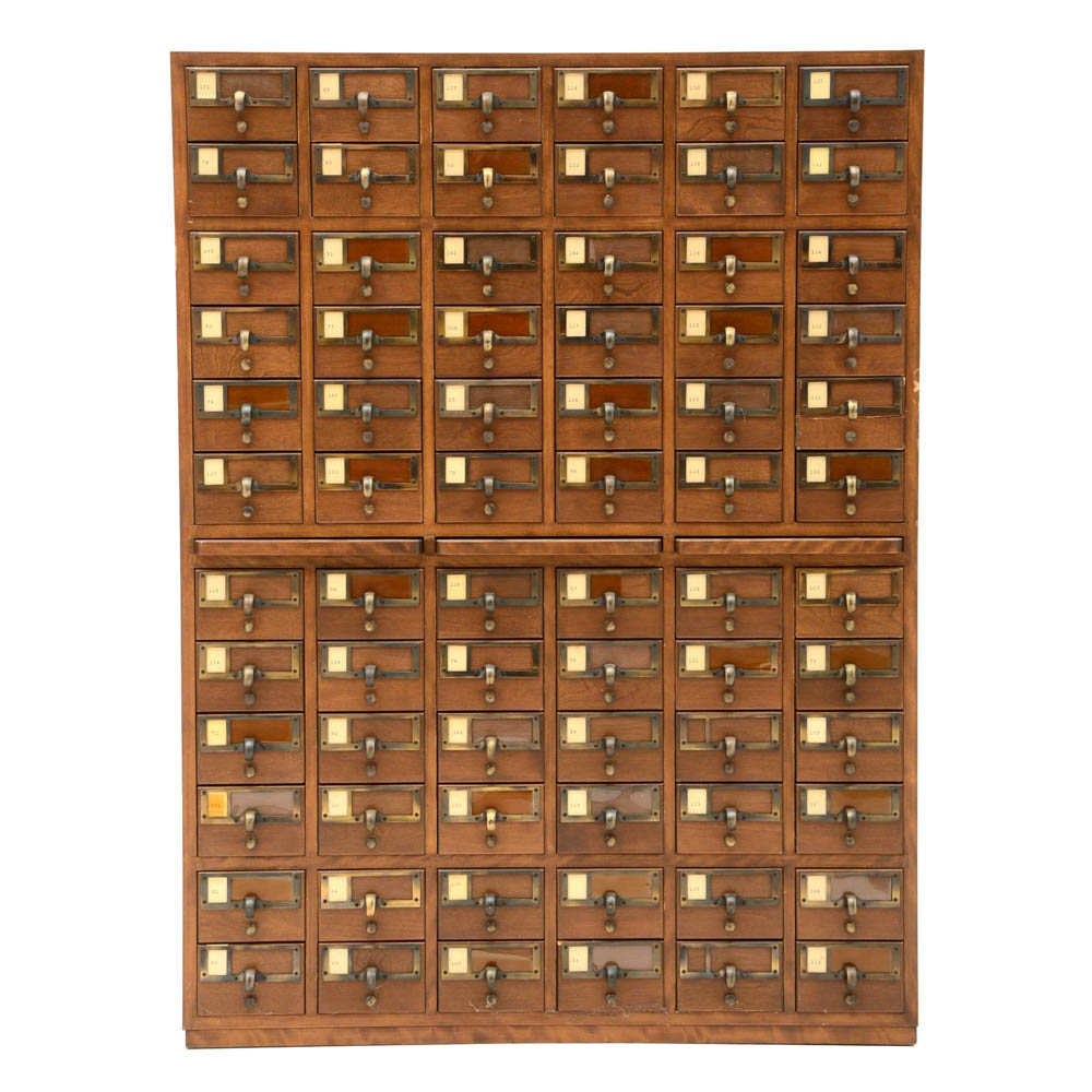 Oak Finish Library Card Catalog Cabinet