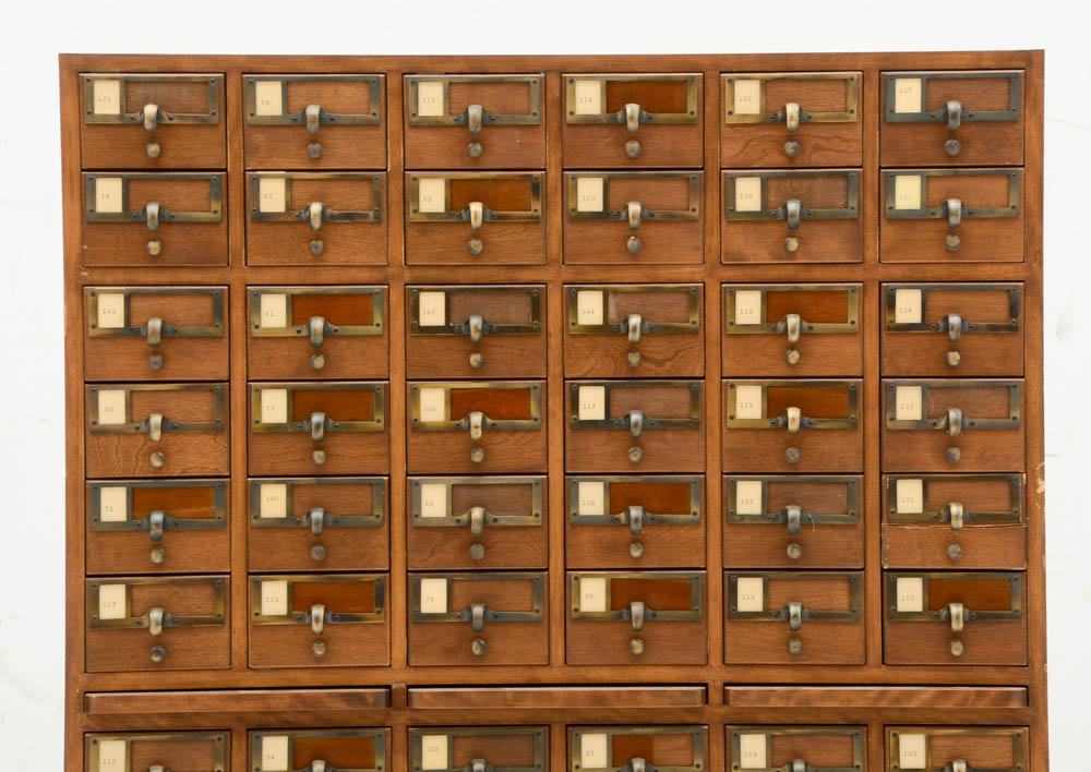 Oak Finish Library Card Catalog Cabinet