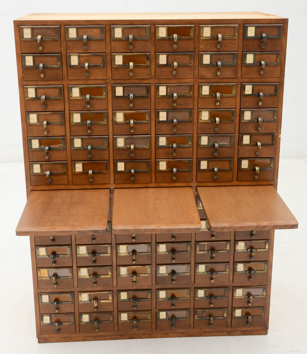Oak Finish Library Card Catalog Cabinet