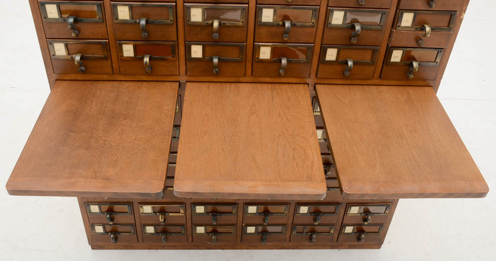 Oak Finish Library Card Catalog Cabinet