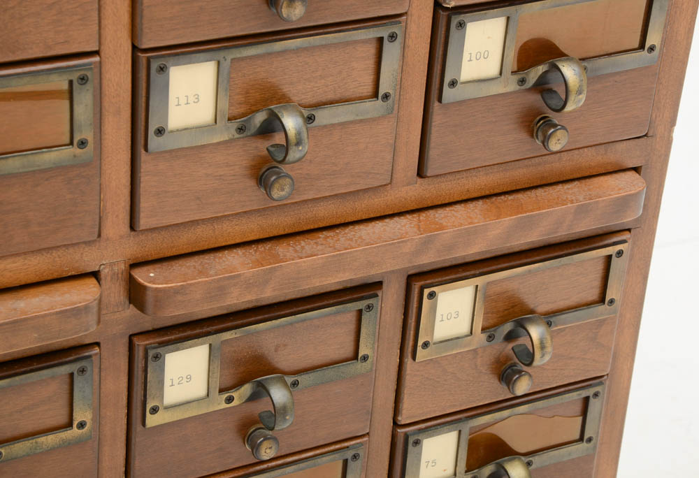 Oak Finish Library Card Catalog Cabinet