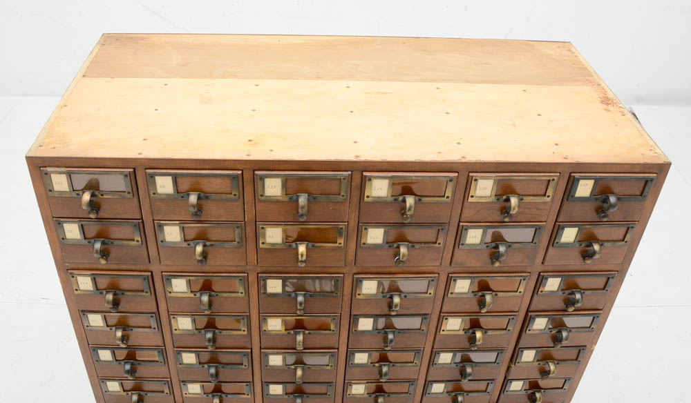 Oak Finish Library Card Catalog Cabinet