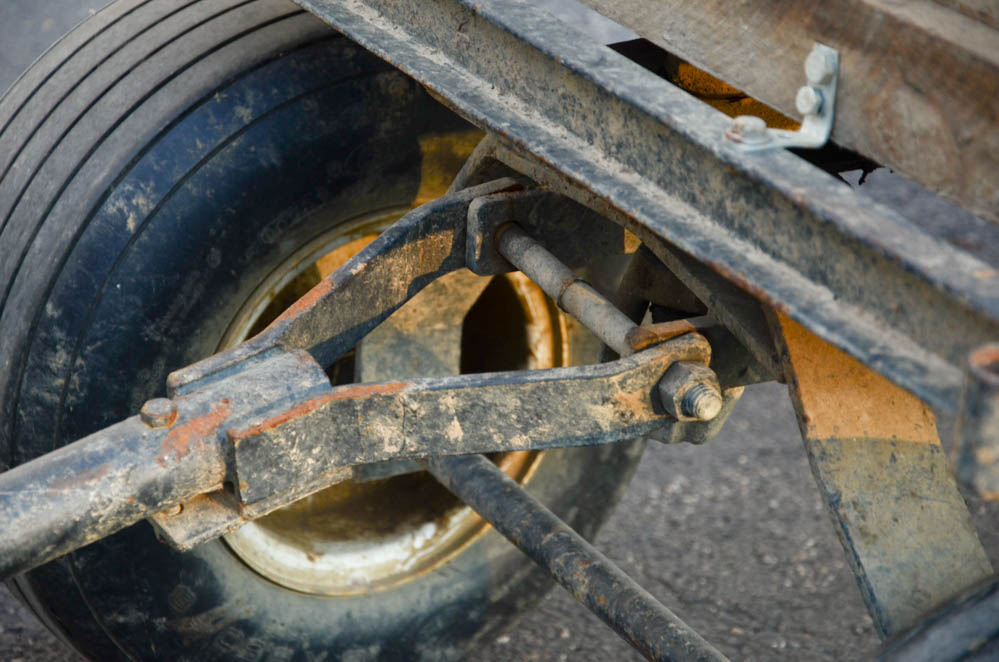 Red Polaris Sportsman 500 4x4 ATV, Tow-Behind Trailer, Snow Plow