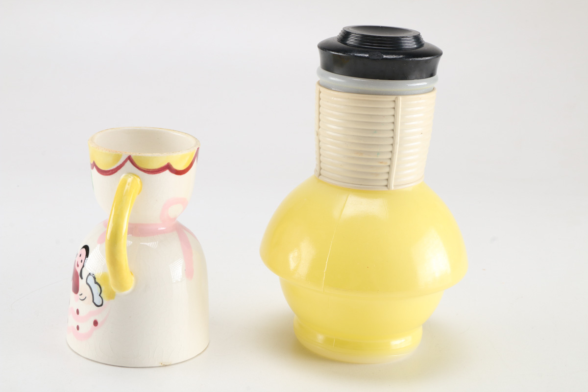 Vintage Ceramic Jigger and Glass Hottle