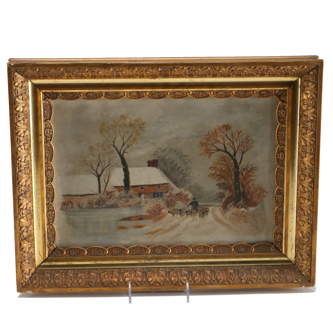 Oil Painting on Board of Winter Scene