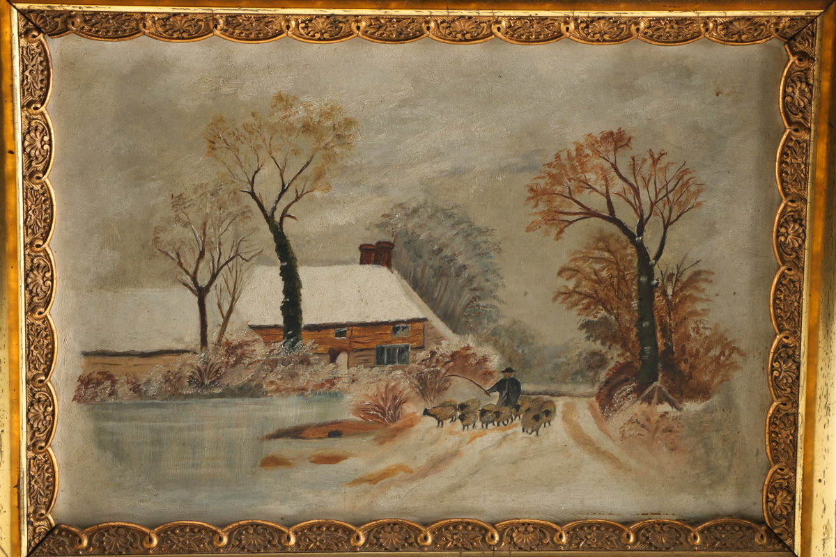Oil Painting on Board of Winter Scene