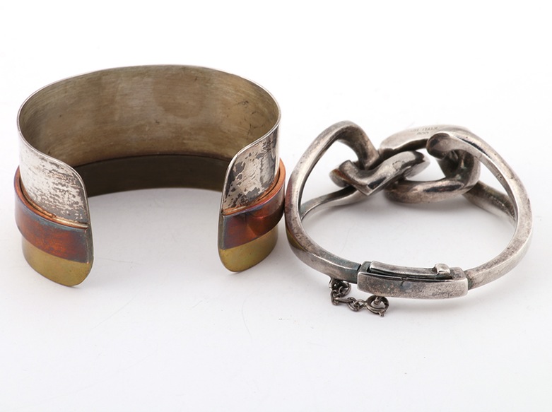 Sterling Silver Bib Choker, Cuff Bracelet, and Hinged Bangle