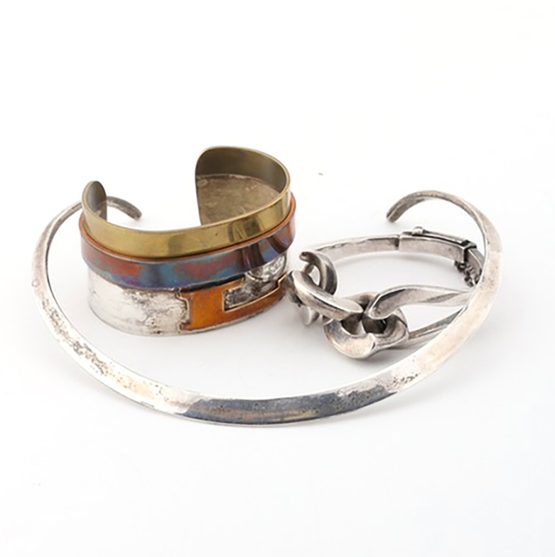 Sterling Silver Bib Choker, Cuff Bracelet, and Hinged Bangle