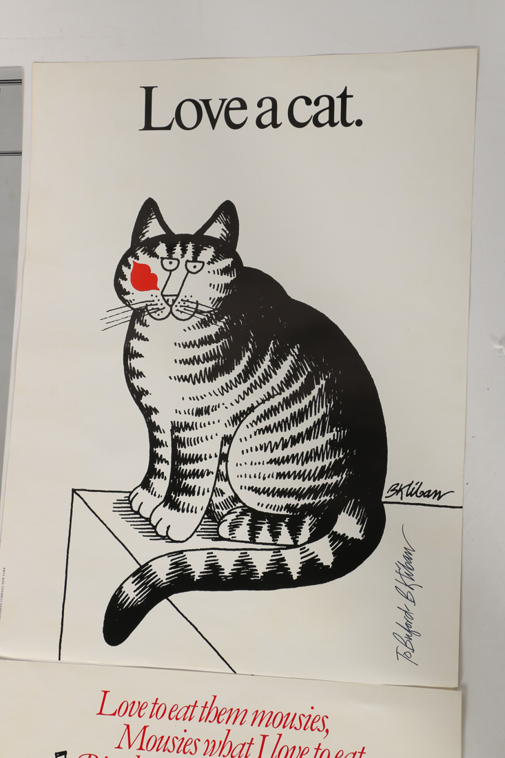 Set of Six B. Kliban Signed Offset Lithograph Cat Posters