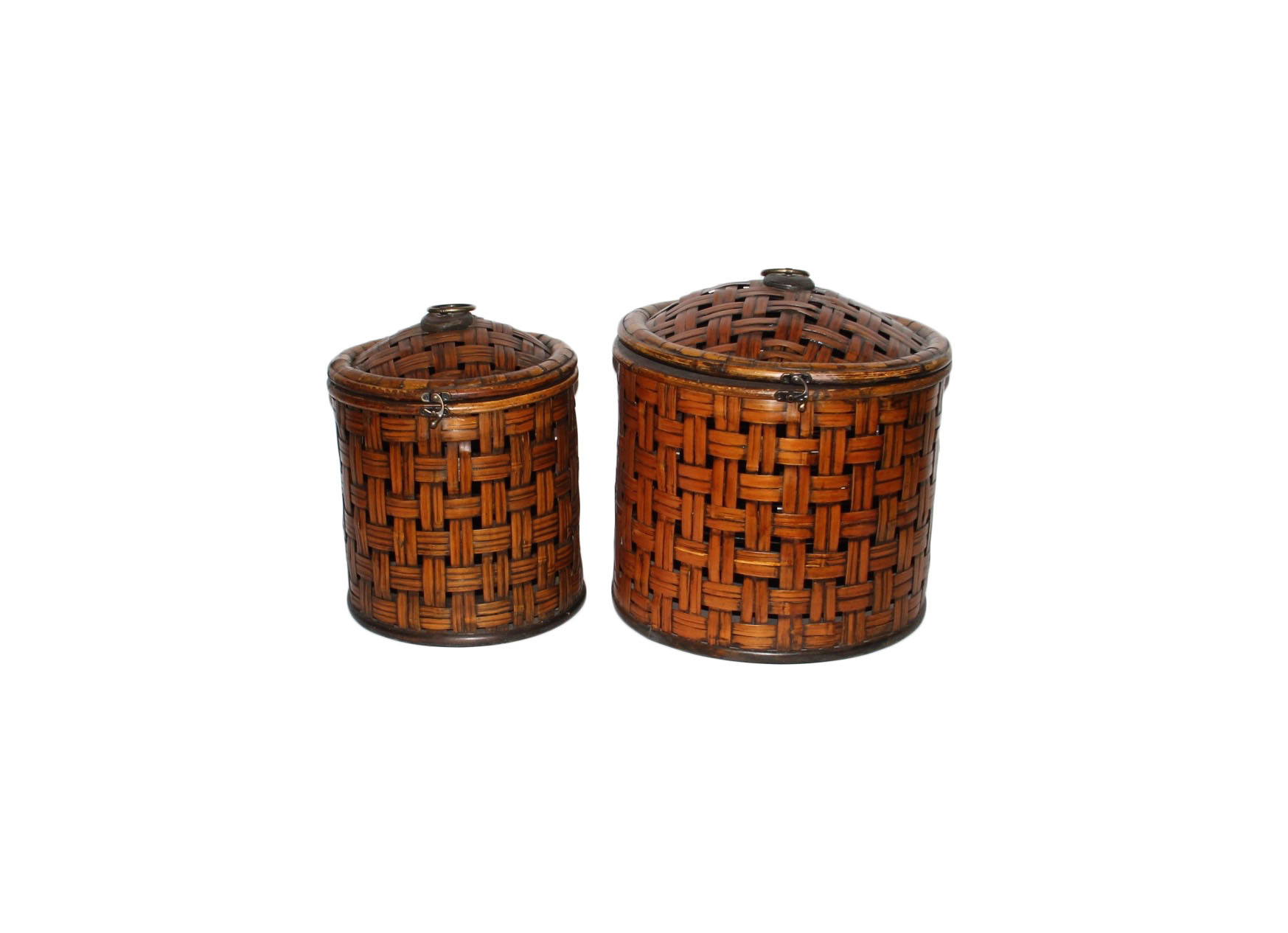 Pair of Woven Baskets with Lids