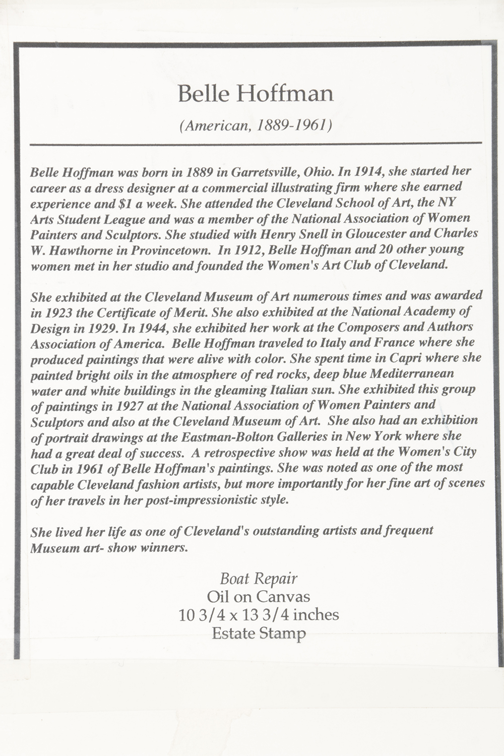 "Boat Repair" by Belle Hoffman