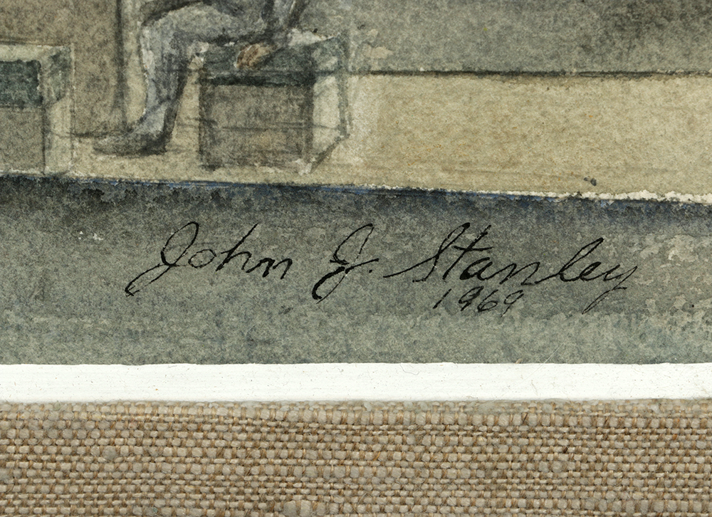 John J. Stanley Watercolor Painting on Paper of Cincinnati Cityscape