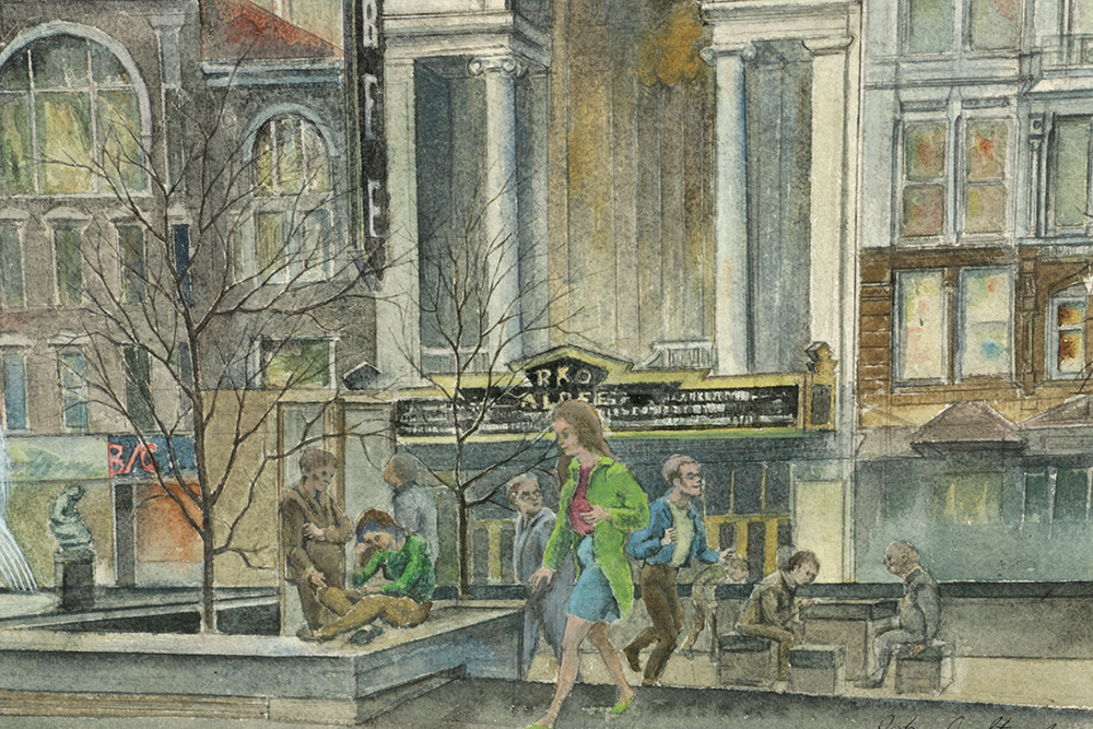 John J. Stanley Watercolor Painting on Paper of Cincinnati Cityscape