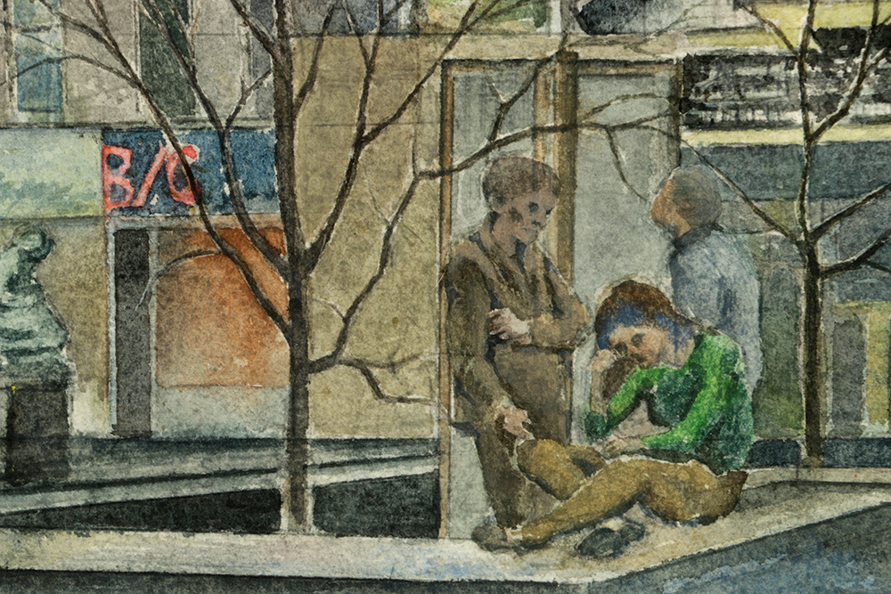 John J. Stanley Watercolor Painting on Paper of Cincinnati Cityscape