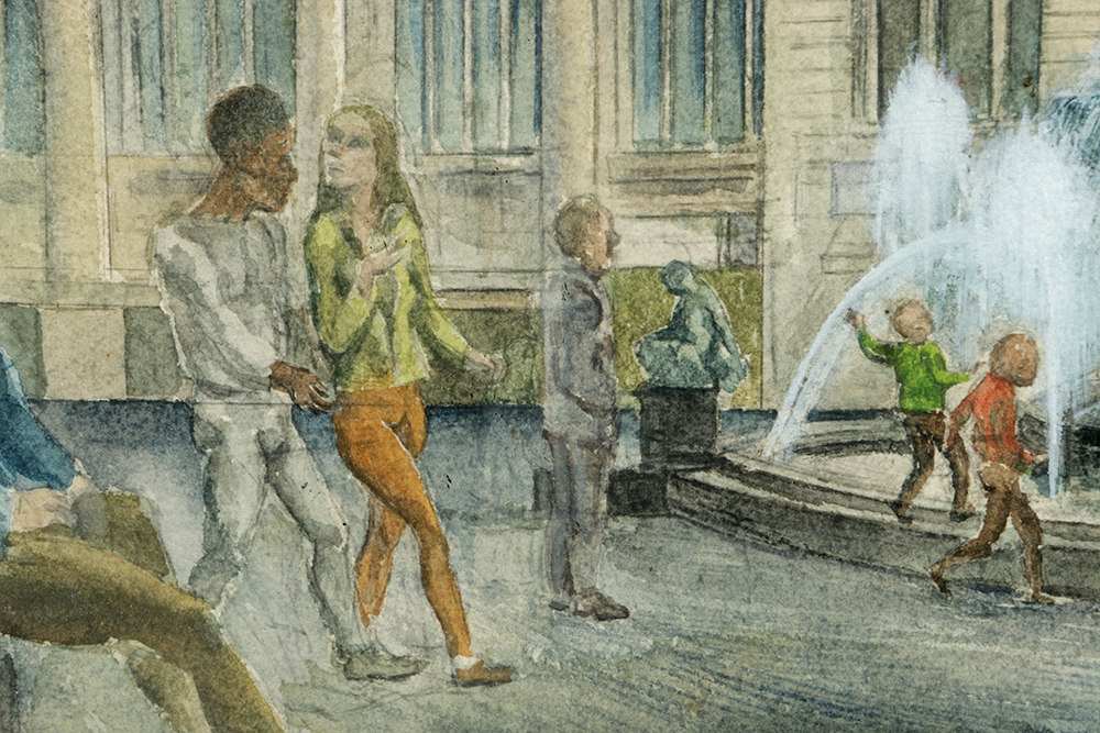 John J. Stanley Watercolor Painting on Paper of Cincinnati Cityscape