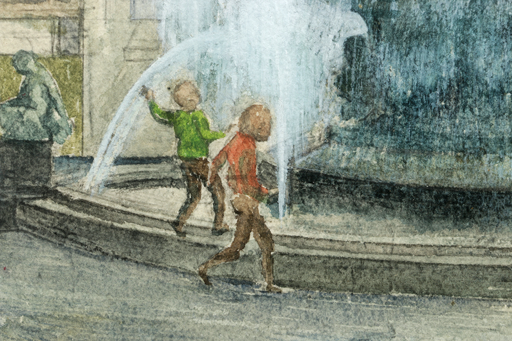 John J. Stanley Watercolor Painting on Paper of Cincinnati Cityscape