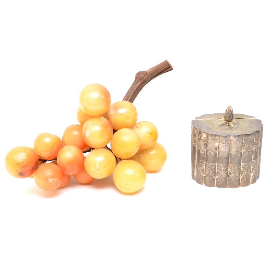 Marble Grapes and Plated Silver Canister