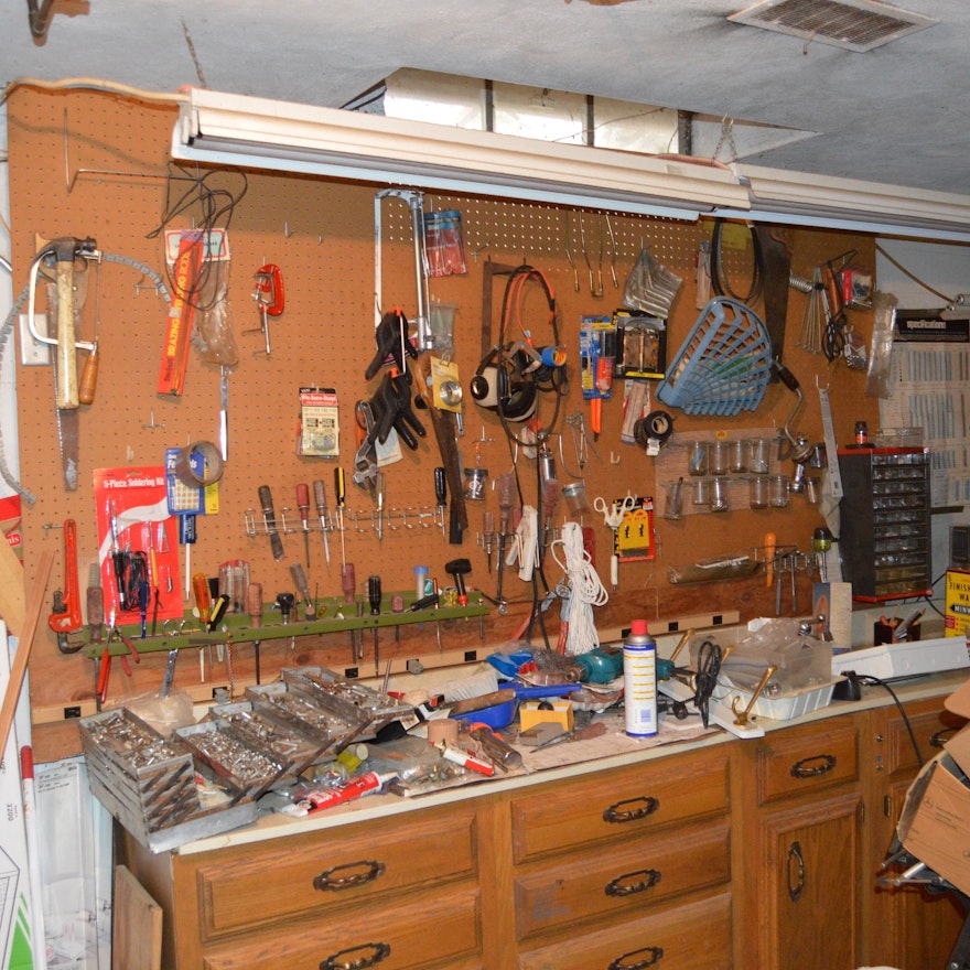 Garage Workshop Wall of Assorted Tools