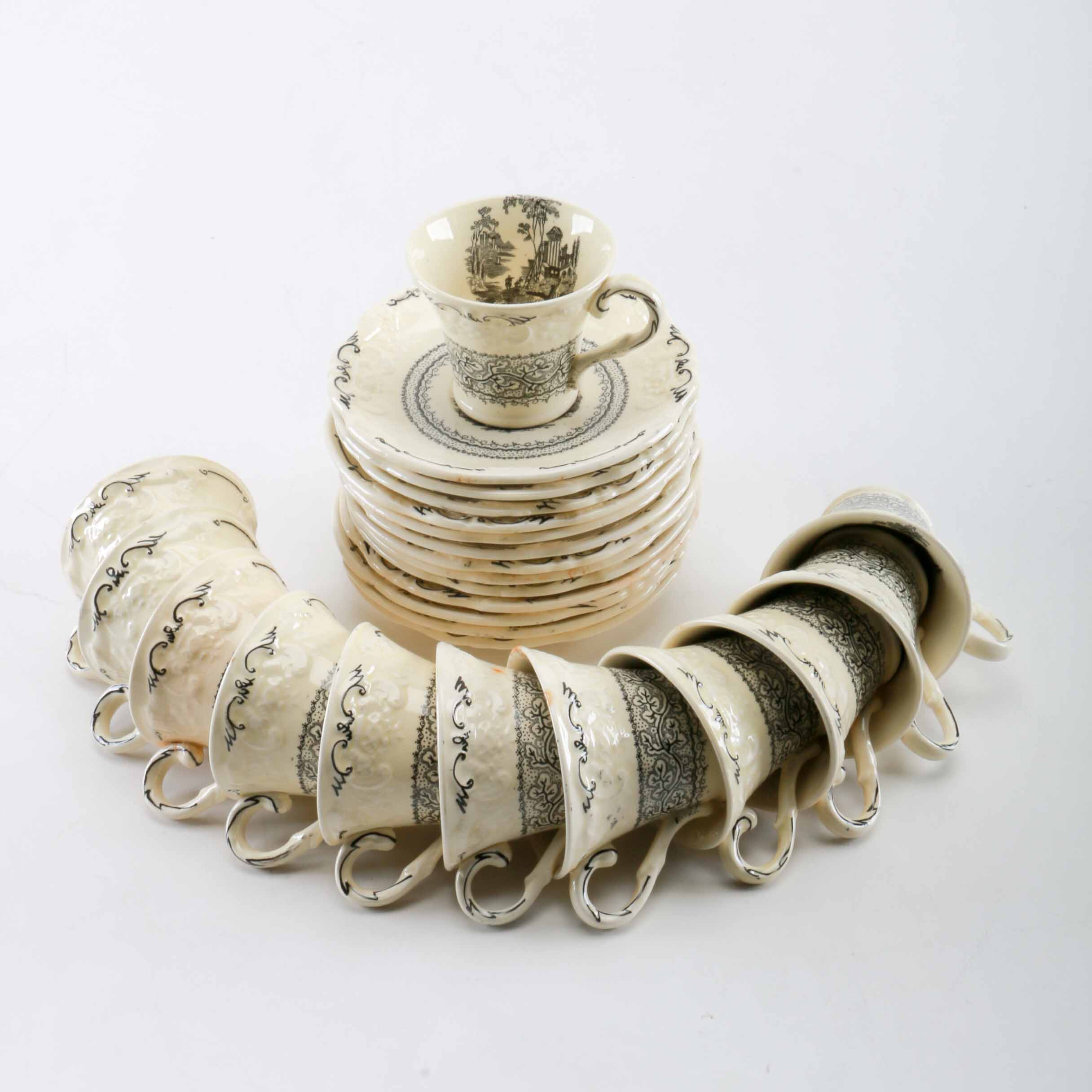 George Jones & Sons "Genoa Black and White" Ceramic Tea Set