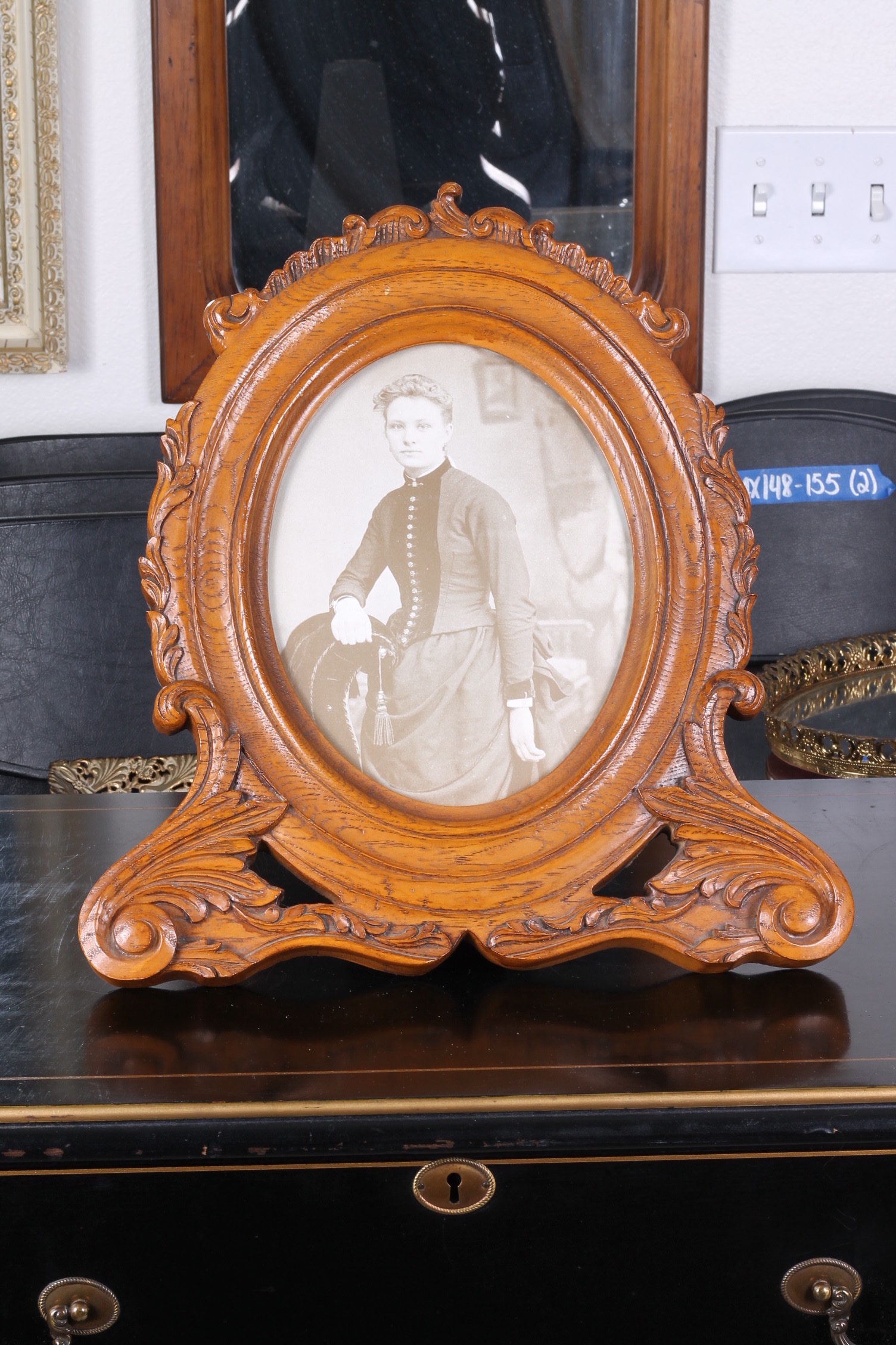 Carved Oak Oval Picture Frame