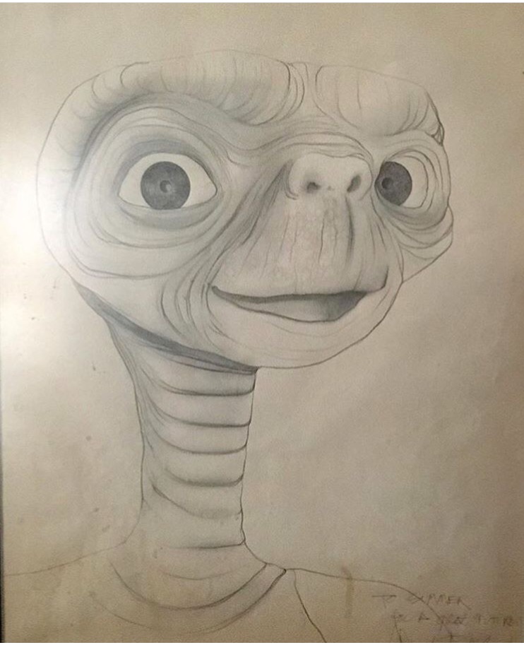 Original Charcoal Sketch of E.T. on Paper
