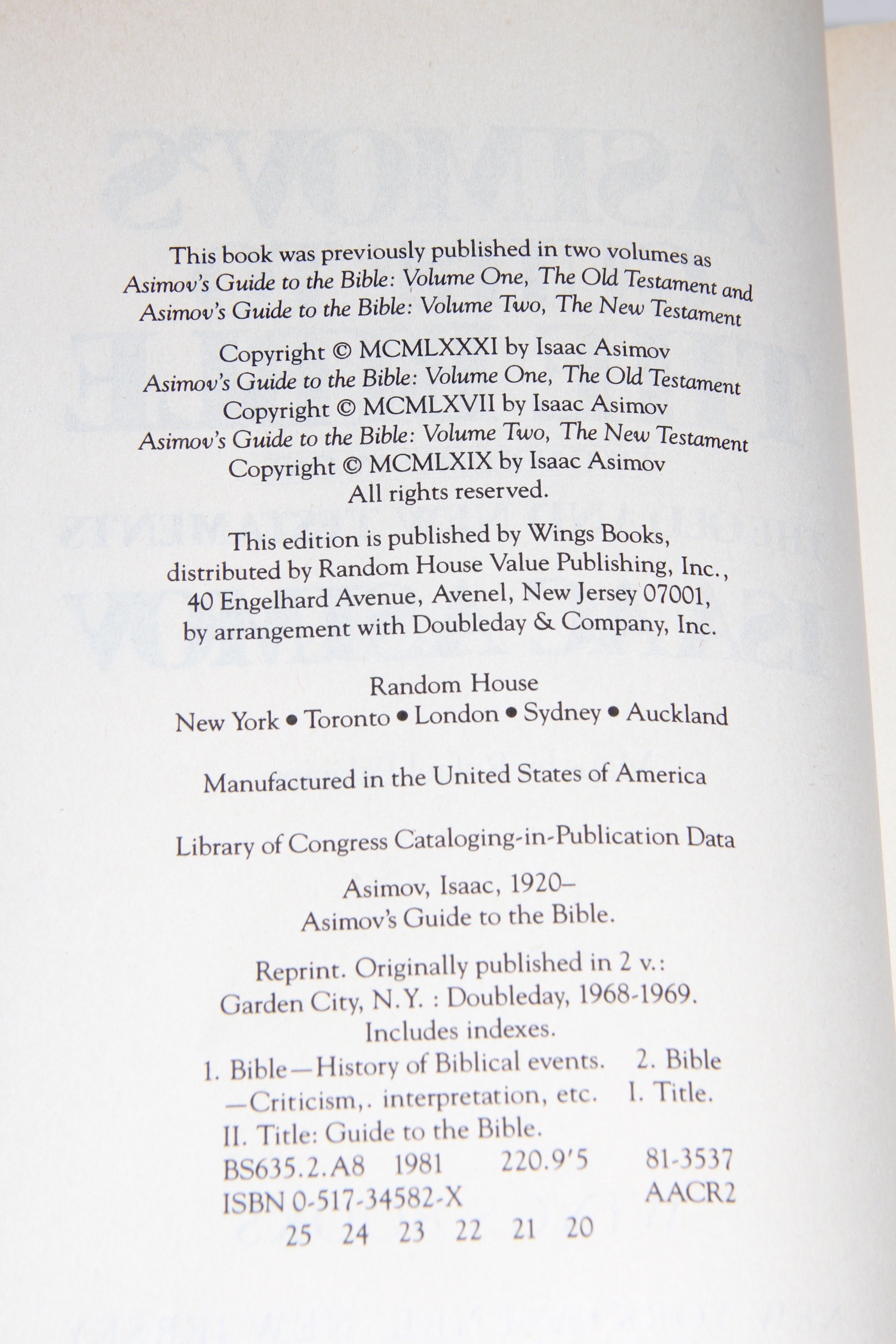 1968 Copy of "Asimov's Guide to The Bible" by Isaac Asimov