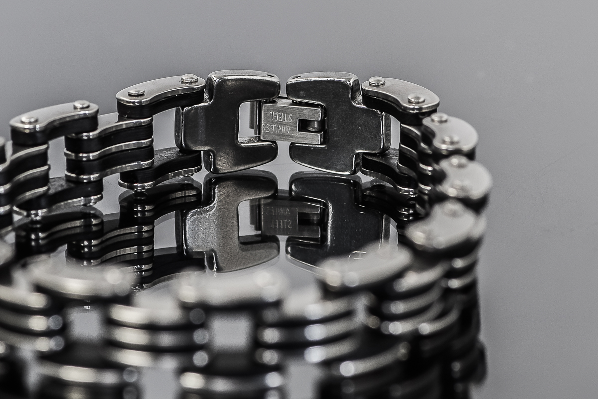 Men's Stainless Steel and Black Rubber Link Bracelet