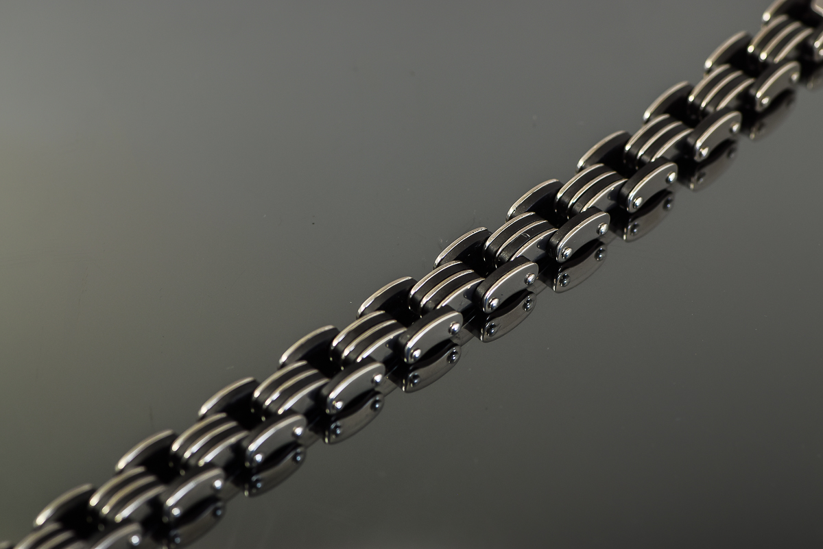 Men's Stainless Steel and Black Rubber Link Bracelet