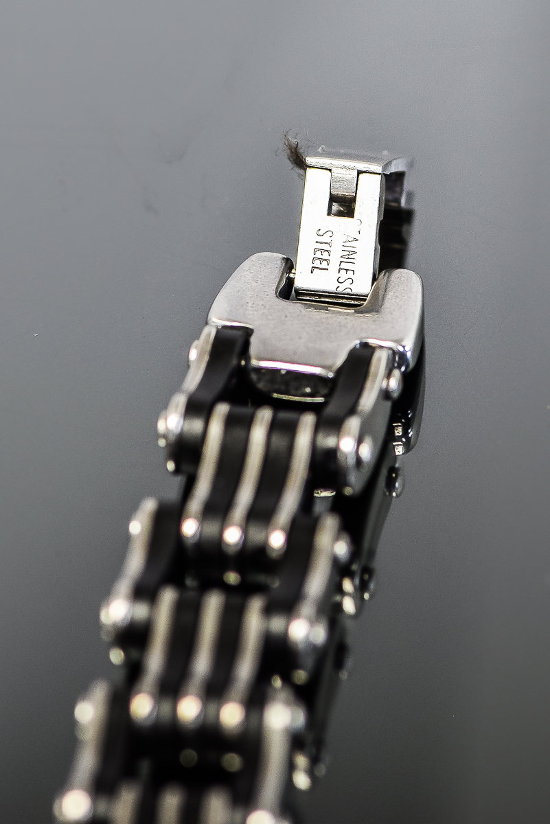 Men's Stainless Steel and Black Rubber Link Bracelet