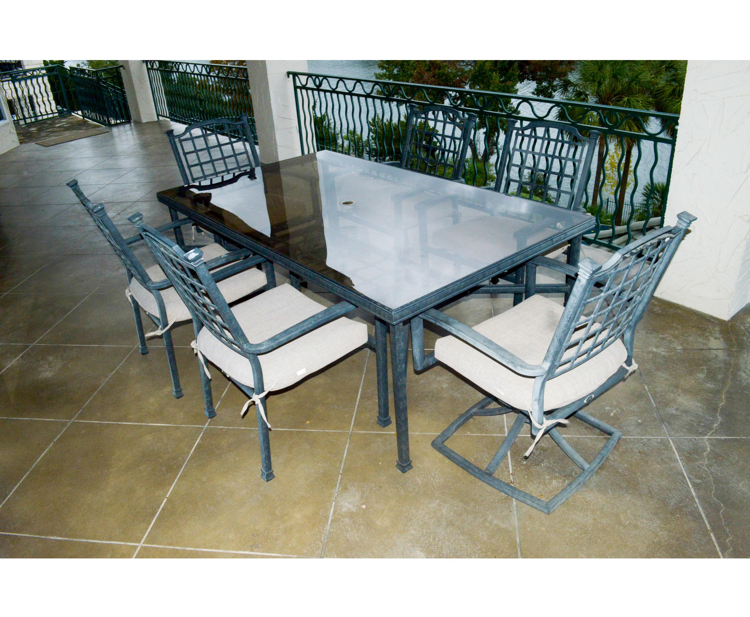 Hampton bay glass patio table set hot sale