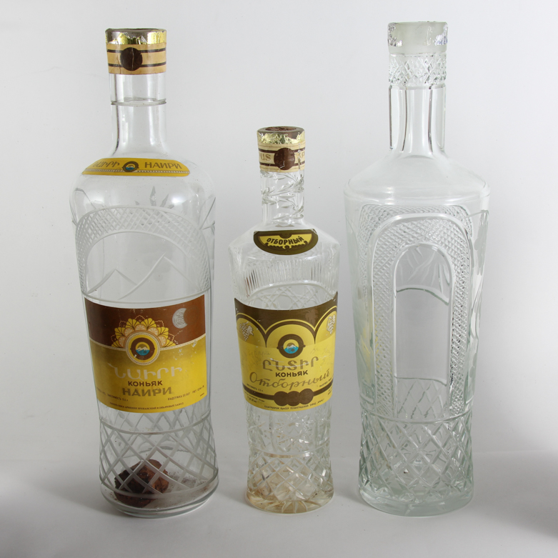 Vintage Cut Glass Russian Liquor  Bottles